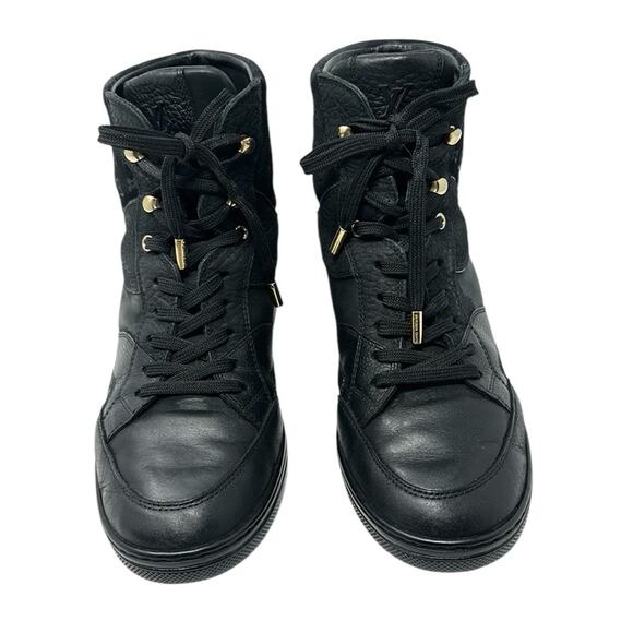 Louis Vuitton Cliff Women's Sneakers High Top Leather Suede Monogram Black Sz 39 - Picture 2 of 15